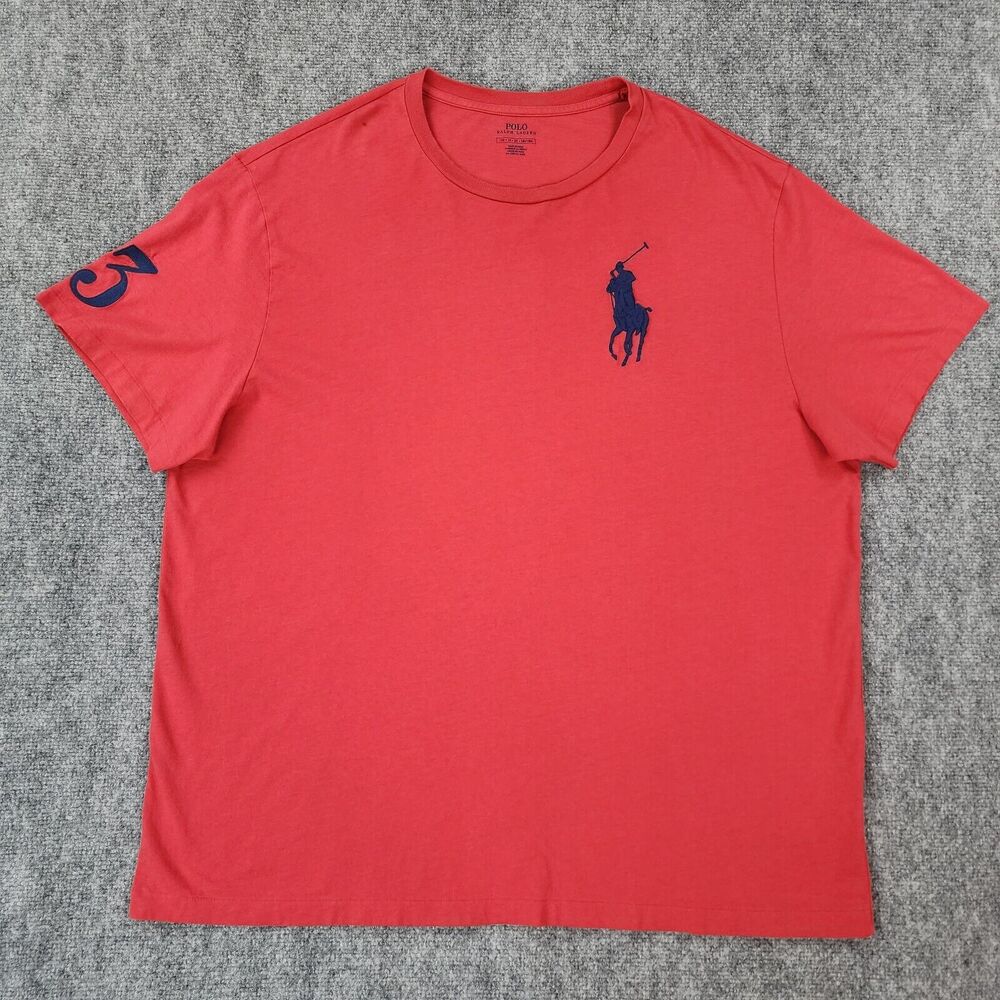 Polo Ralph Lauren Shirt Mens 1XB Red Blue Big Pony #3 Short Sleeve Casual Tee